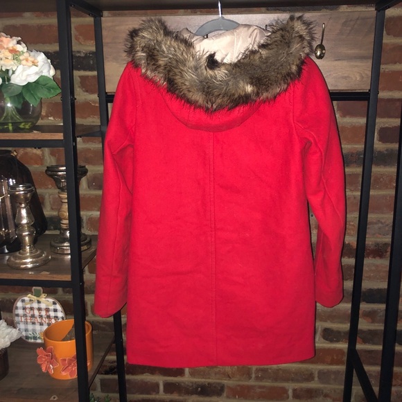 Abercrombie Red Wool Fur Hooded Parka - Sz XS - Picture 10 of 14